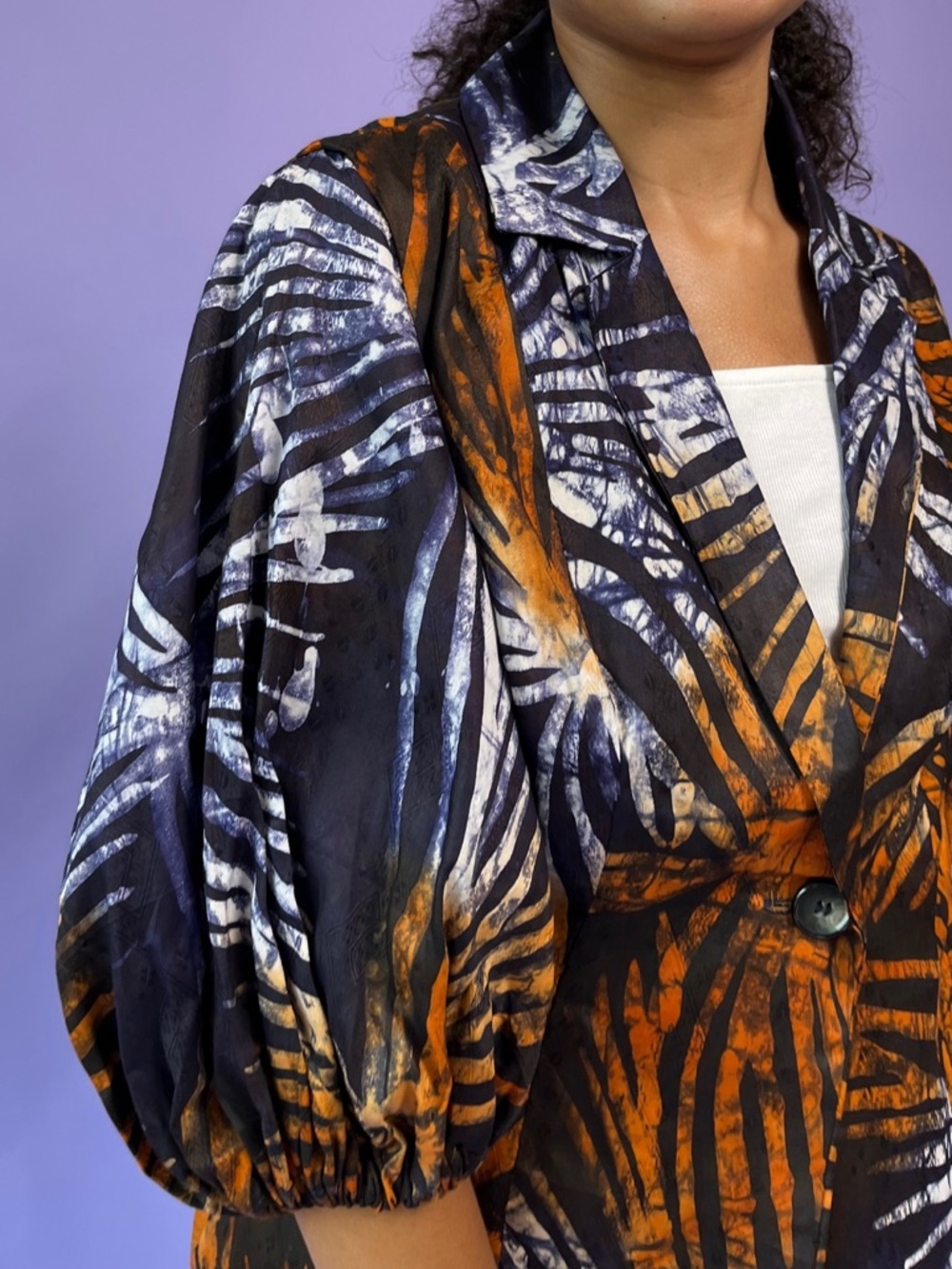 Suakoko Betty African Print Camille puff sleeve blazer made in Nigeria S - Picture 5 of 8
